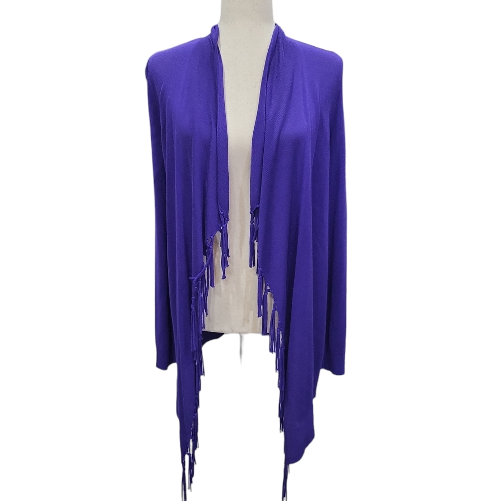 EUC Chico's women's purple fringed open sweater cardigan, 0